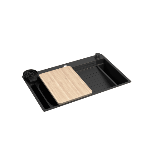 Cuba de Cozinha Retangular com Deck e Acessórios Black Matte