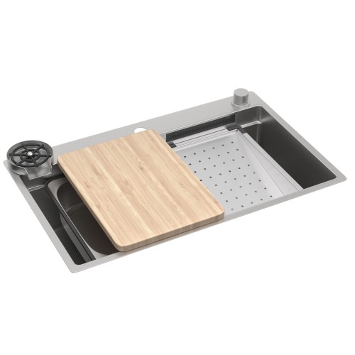 Cuba de Cozinha Retangular com Deck e Acessórios Inox - Cc.700.75.Wor.Inx