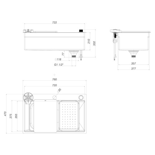Cuba de Cozinha Retangular com Deck e Acessórios Inox - Cc.700.75.Wor.Inx