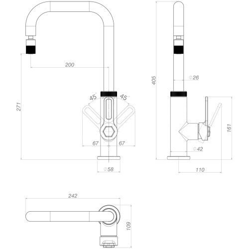 Misturador Monocomando de Mesa para Cozinha Black Matte