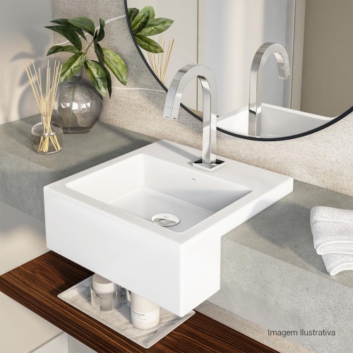 Cuba de Semi Encaixe com Mesa Quadrada Deca 42x42cm Branco Linha L
