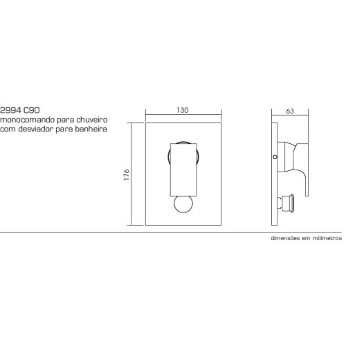 Misturador Monocomando 4 Vias de Chuveiro com Desviador para Banheira Unic Cromado