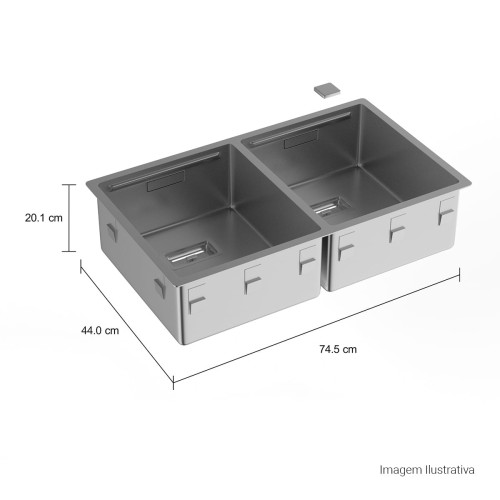 Cuba Dupla Deca para Cozinha em Inox 745x440x201 Wish Inox