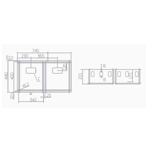 Cuba Dupla Deca para Cozinha em Inox 745x440x201 Wish Inox