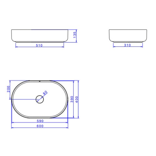 Cuba de Apoio Oval Deca 40x60cm Branco Slim