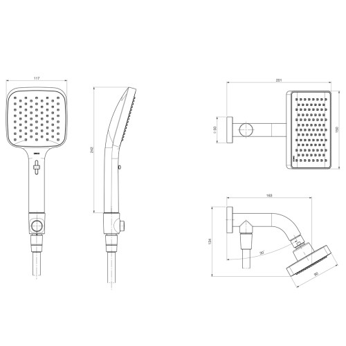Chuveiro Retangular de Parede 15cm com Desviador Cromado
