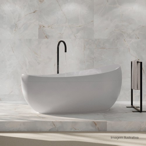 Porcelanato Polido Marmorizado 120x120cm Cinza - Portinari Mozart Sgr Pol Retificado