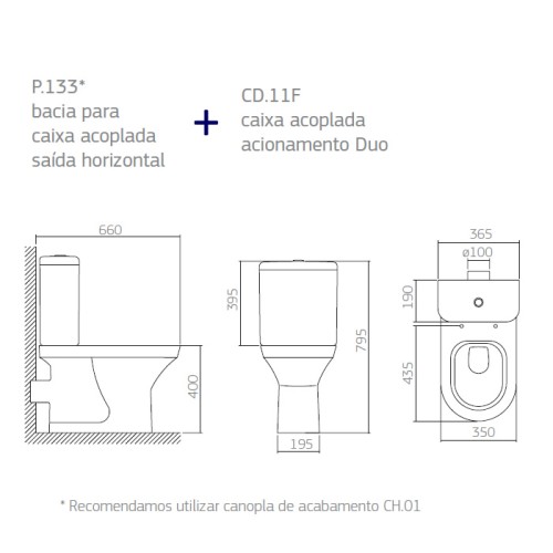 Bacia para Caixa Acoplada Deca com Saída Horizontal Nuova Branco