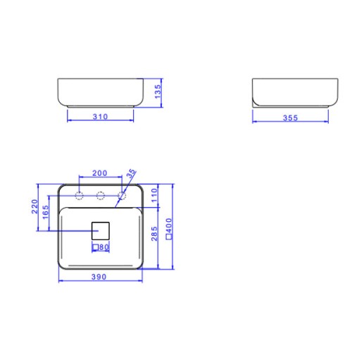 Cuba de Apoio Deca com Mesa Quadrada 40cm Slim Branco