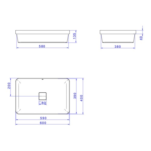 Cuba de Sobrepor Retangular Deca 40x60cm Branco Slim