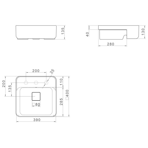 Cuba de Semiencaixe Deca com Mesa Quadrada 40cm Branco