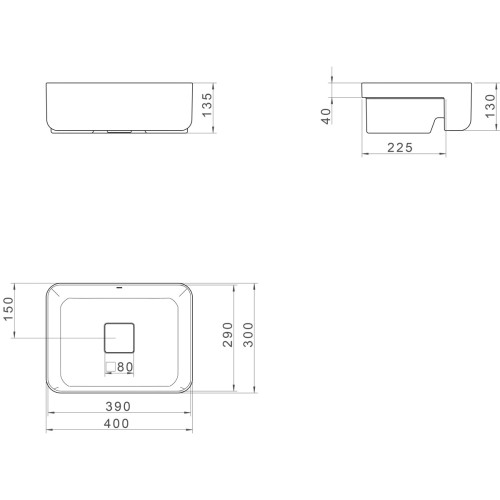 Cuba de Semi Encaixe Retangular Deca 30x40cm Branco Slim