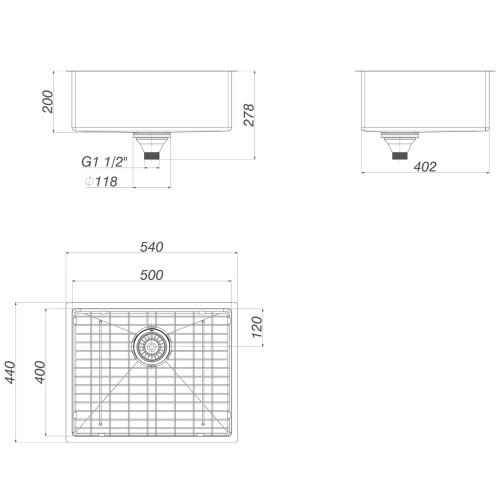 Cuba de Cozinha Retangular Suprema 50x40cm Black Matte