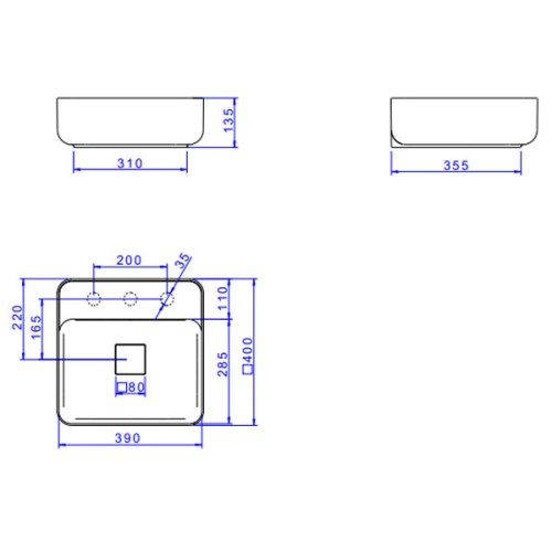 Cuba de Apoio Quadrada com Deck Deca 40x39cm Ébano Fosco Slim