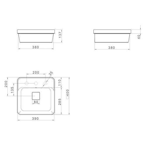 Cuba de Sobrepor com Mesa Quadrada Deca 40x40cm Branco Slim