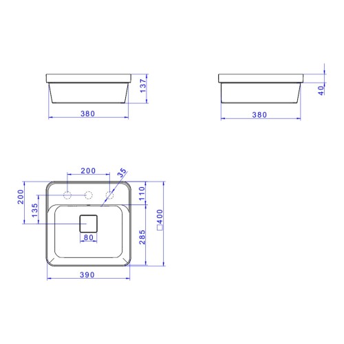 Cuba de Sobrepor com Mesa Quadrada Deca 40x40cm Branco Slim
