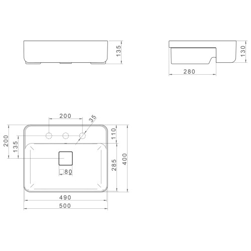 Cuba Retangular de Semiencaixe 50cm com Deck Branco