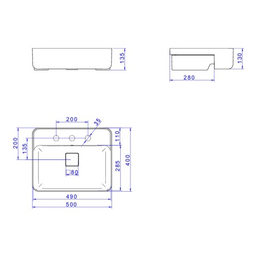 Cuba Retangular de Semiencaixe 50cm com Deck Branco