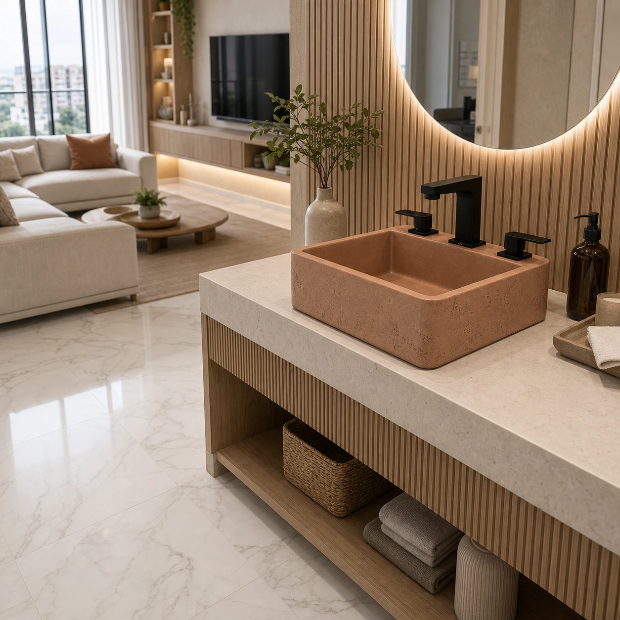 Living com lavabo integrado