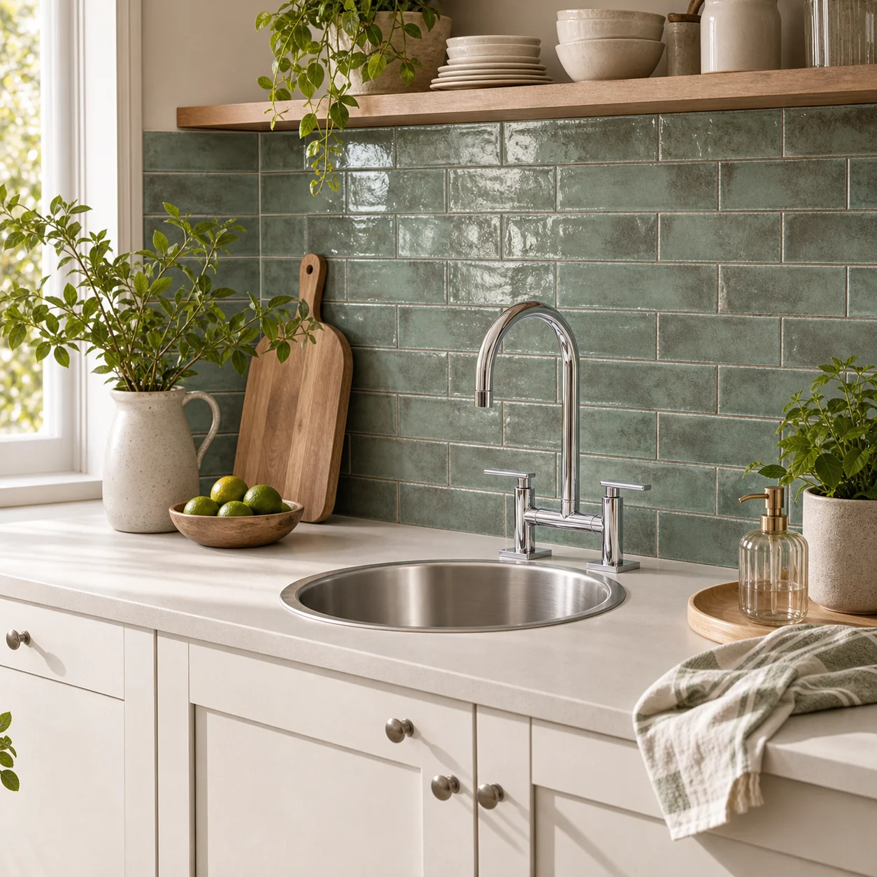 Cozinha com azulejo verde